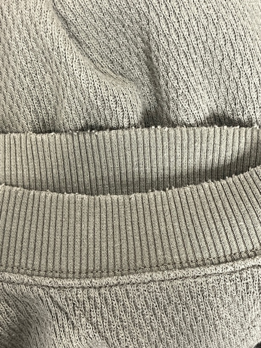 Aerie Big Chill Textured Crew Ribbed Oversized Sweatshirt Olive Green Distressed - Picture 8 of 8